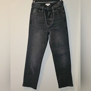 Good American Black Wash Straight Jeans Size 4 / 27 High Rise Denim